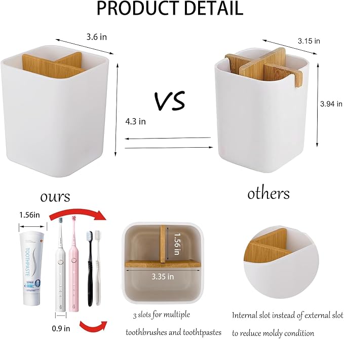 Bamboo Toothbrush Holder for Bathrooms Toothpaste Organizer - Image 2