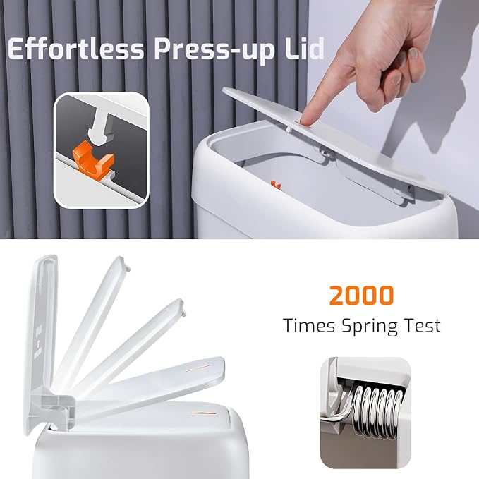 Small Bathroom Trash Can with Lid, 3.2 Gallon Garbage Can with Pop-Up Lid | - Image 3