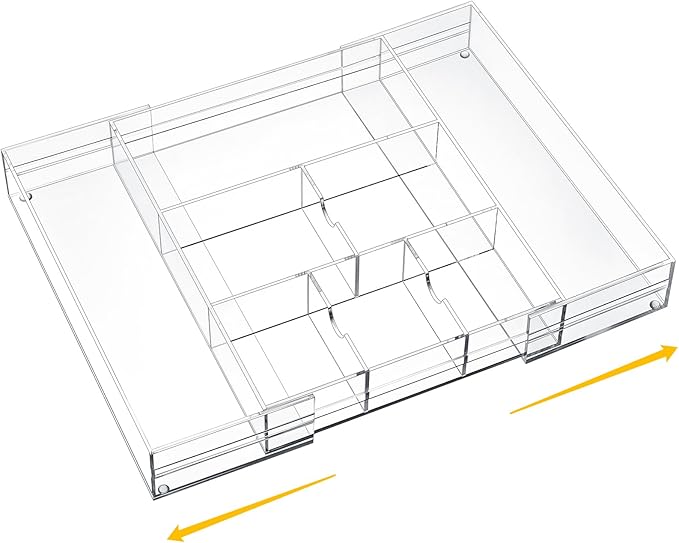 Briwooody Clear Acrylic Drawer Organizer Expandable, 8 Compartments, Large | by Briwooody