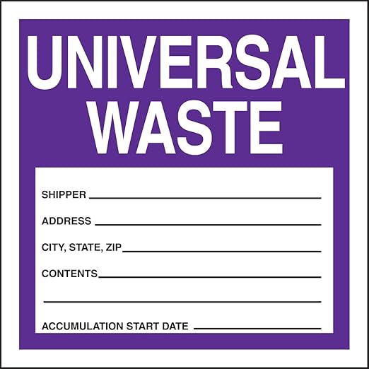Accuform Signs MHZW17EVP Adhesive-Poly Vinyl Hazardous Waste Label, Universal Waste", 4" Length x 4" Width x 2.6 Mil Thickness, Purple/Black/White (Pack of 25)