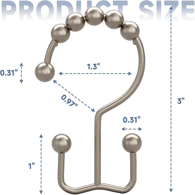 Titanker Shower Curtain Hooks Rings, Rust-Resistant Metal Double Glide Shower - Image 6
