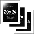 Homeforia 20x24 Picture Frame Black, High End Metal 20x24 Frame Matted to 16x20 Print, 20 x 24 Black Poster Frames with Mat 16 by 20 inch Photo, 24x20 Hanging Frame, Tempered Glass, Wall Kit, Set of 3