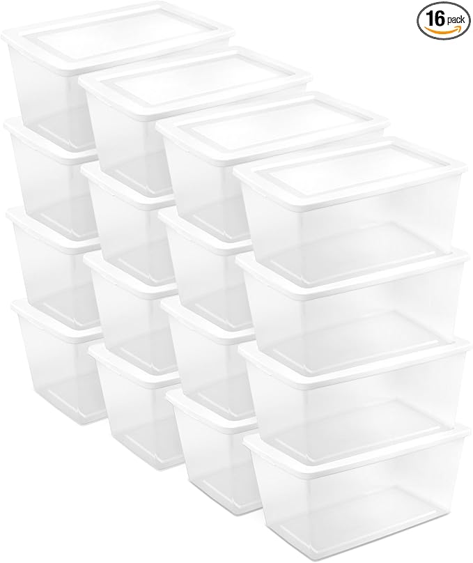 Sterilite 16 Pack Storage Box, 90 Quart Stackable Tote by Sterilite