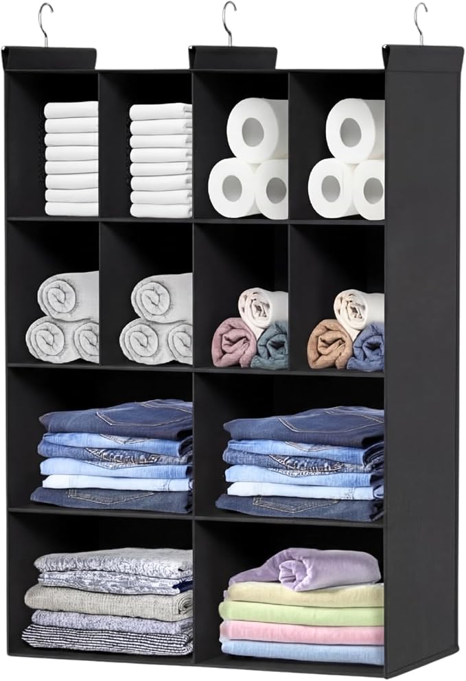 4 Tier Hanging Closet Organizer, 12 Compartments Dual Row Storage, 3 Sturdy by Ofiray-home