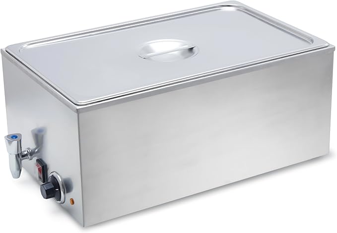 SYBO Commercial Grade Stainless Steel Bain Marie Buffet Food Warmer Steam Table for Catering and Restaurants (1 Section with Tap)