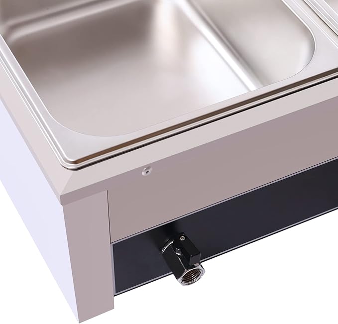 DYNAMI 110V 1500W Commercial Buffet Food Warmer,3 * 1/3 Pans(6.9Qt*3) Stainless Steel Electric Countertop Steam Table with Intelligent Thermostat Design,for Parties Buffet Catering