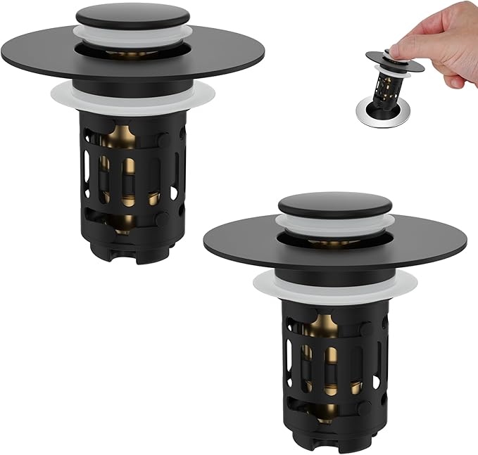 Hibbent 2 Pack Bathroom Sink Drain Strainer, 3 in 1 Pop Up Stopper | Universal by Hibbent