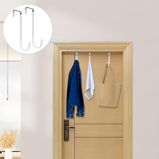 FYY Over the Door Hooks, Single-Hanger 6 Pack, Fits Doors 1.6" White | Heavy - Image 6