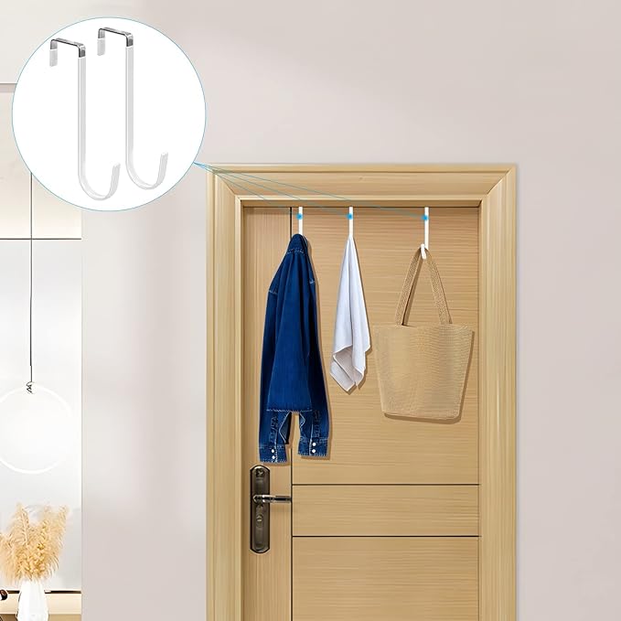 FYY Over the Door Hooks, Single-Hanger 4 Pack, Fits Doors 1.6" White | Heavy - Image 6