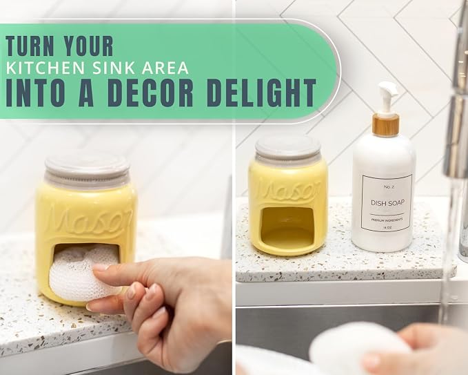 Comfify Yellow Mason Jar Ceramic Sponge Holder – Farmhouse Sink Caddy - Image 5