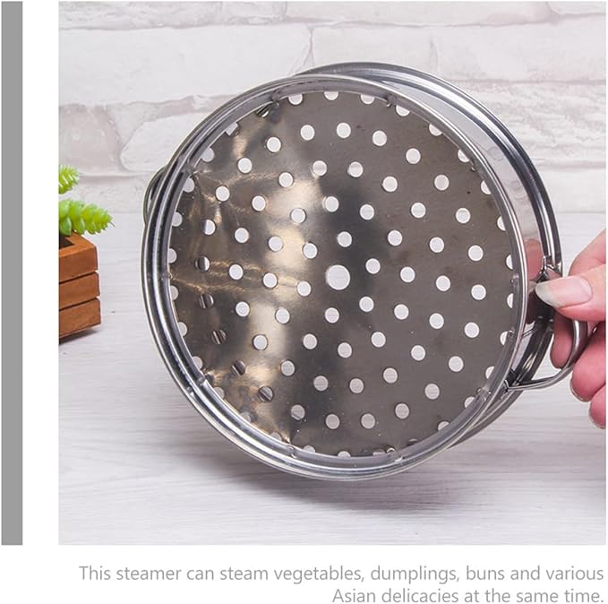 Sosoport 2-tier Stainless Steel Cooking Steamer with Cover Thickened Food Steamer for Home Kitchen Multi-functional Dumpling and Bun Small Commercial Size for Breakfast and Dim Sum