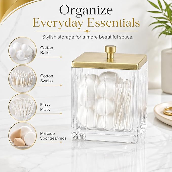 Vince Camuto Home Glass Cotton Jar Holder – Matte Gold Lid, Elegant Bathroom - Image 6
