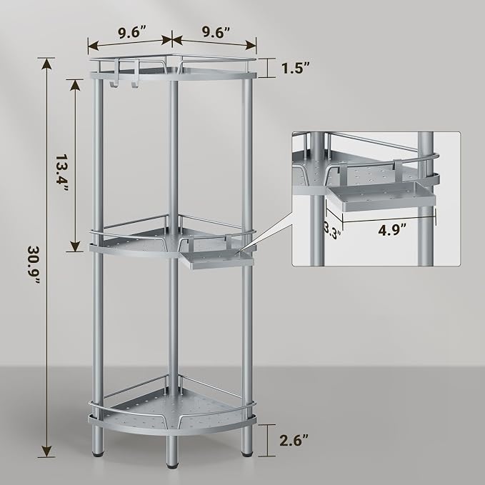 ELYKEN Corner Shower Caddy Standing, 3 Tier Metal Shower Organizer - Image 2