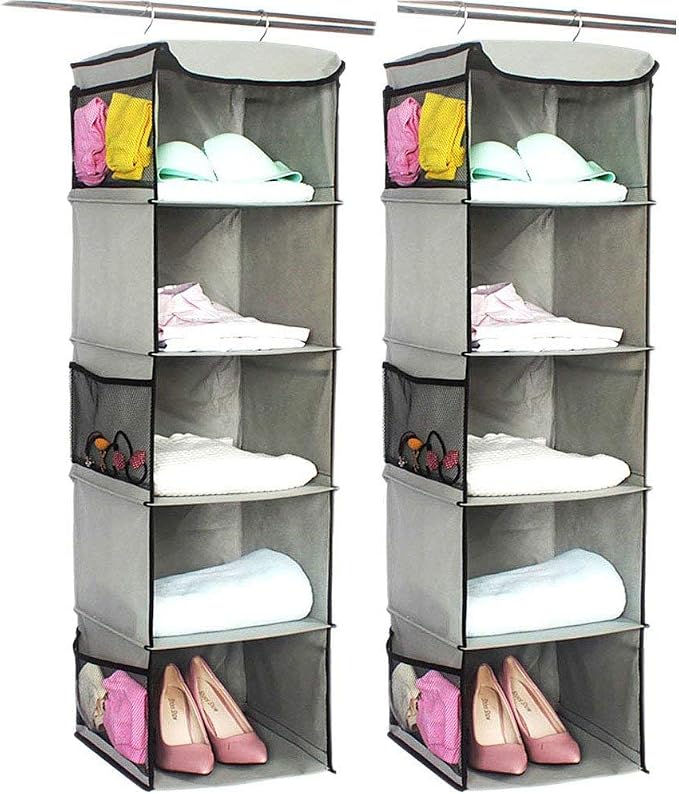 5 Shelves Hanging Closet Organizer, 2 Pack Hanging Storage by BrilliantJo
