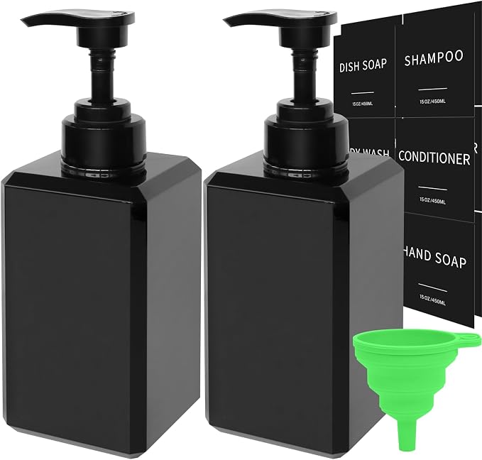 Black Soap Dispenser with Waterproof Labels, Thickened Plastic Hand Soap by Lewistin