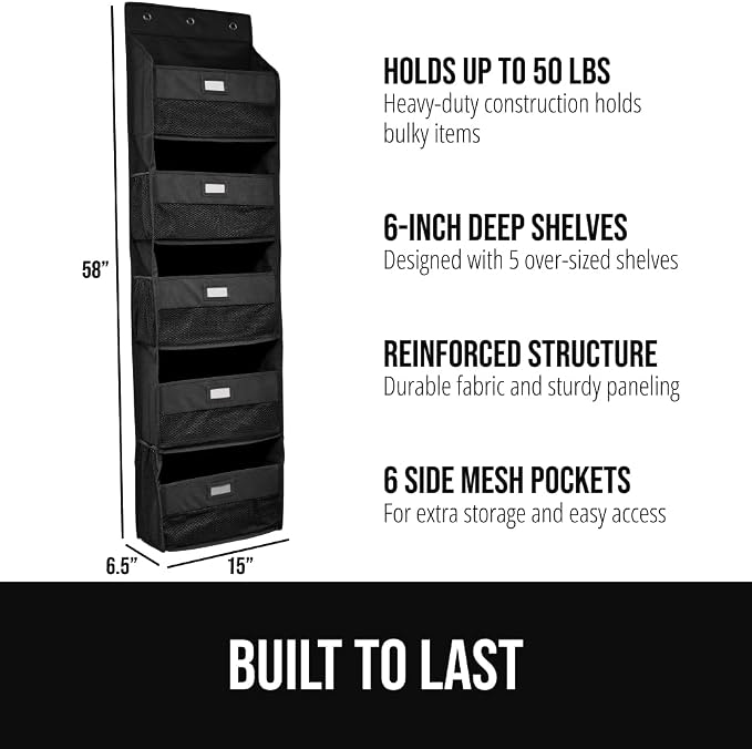 GORILLA GRIP Over The Door Organizer Storage, 5 Deep Hanging Shelves, Holds - Image 2