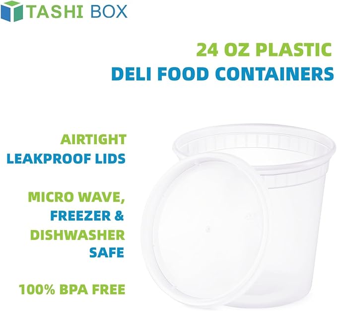 TashiBox 24 oz-30 Sets Plastic Deli Disposable Food Storage Containers - Image 2