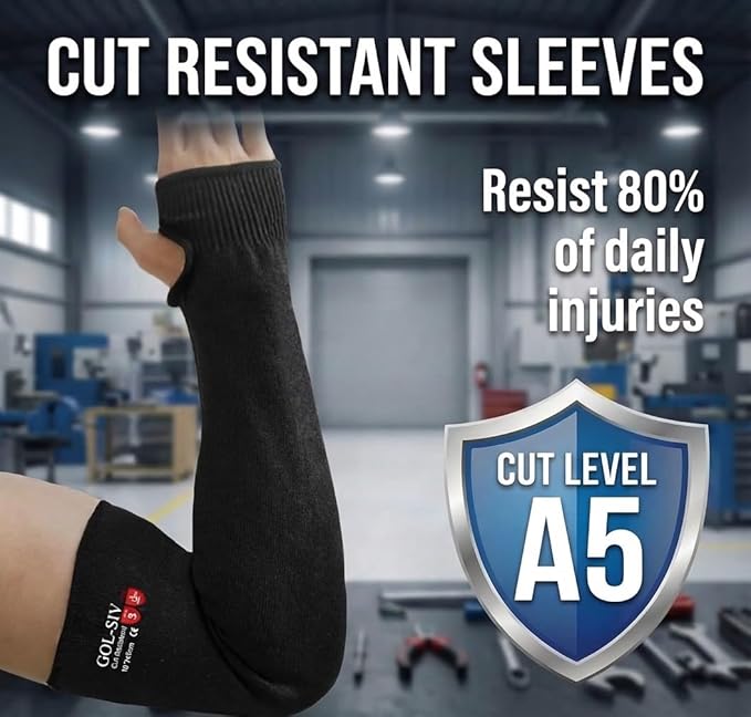 Arm Protectors For Thin Skin And Bruising, Cut Resistant Sleeves For Men Women, A5 Level Farmer Sleeve For Gardening (Black & Black, 17.7 In - 2pairs)