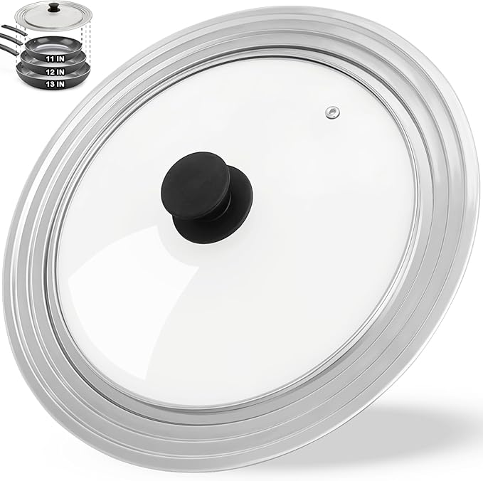 Universal Lid for Pots and Pans, Fits 11", 12" & 13" Diameter Cookware, Replacement Stainless Steel Skillets lids, Heat Resistant Frying Pan lid, Dishwasher Safe