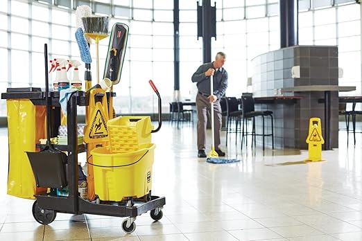 HealSmart 36-Quart Commercial Mop Bucket with Side-Press Wringer & Wheels – Multi-Functional Storage, High Efficiency Dehydration, Anti-Splash Design for Floor Cleaning in Offices, Malls, Yellow
