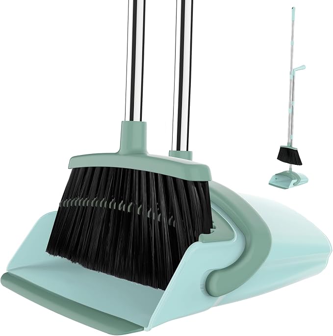 Broom and Dustpan Set for Home, 51-in Long Adjustable Handle Angle Broom and by EZKEY