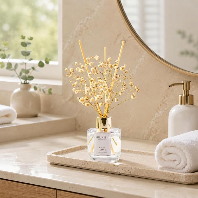 Reed Diffuser Set of 3, Clean Cotton White Jasmine White Tea Oil Reed Diffusers - Image 3