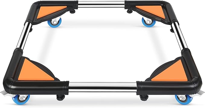 SPACECARE Mini Fridge Stand Mobile Roller, Adjustable Furniture Dolly with 4 Locking Wheels, Heavy Duty Washing Machine Base, Universal Appliance Pedestal for Dryer and Refrigerator- Black