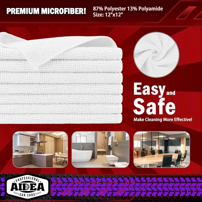 AIDEA White Microfiber Cleaning Cloth 150PK, Cleaning Rags 12×12" | Microfiber - Image 6