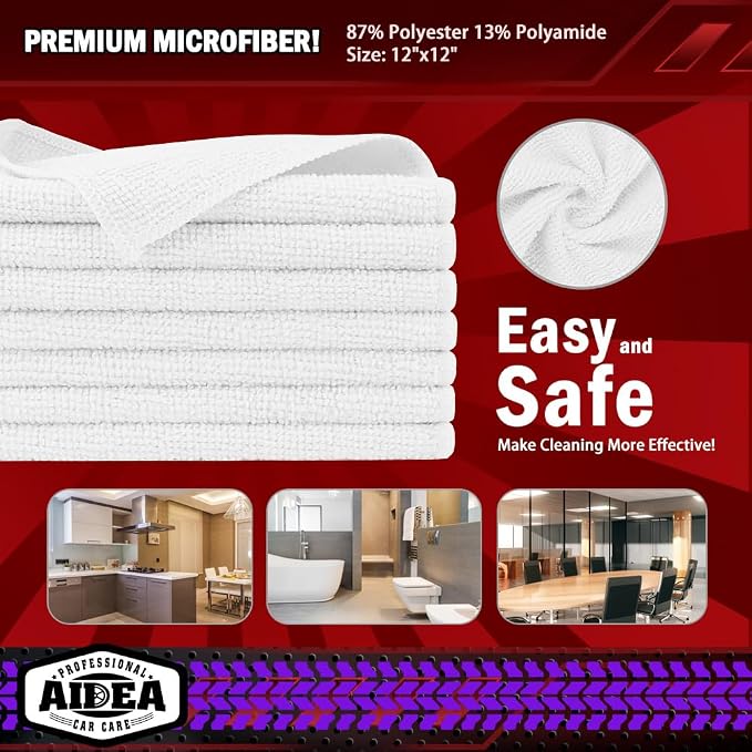 AIDEA Microfiber Cleaning Cloth White, Shop Towels 12×12" | Microfiber Towels - Image 6