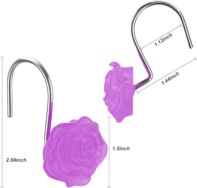 Rose Shower Curtain Hooks, Glow in The Dark, Pretty Floral Themed Elegant - Image 4