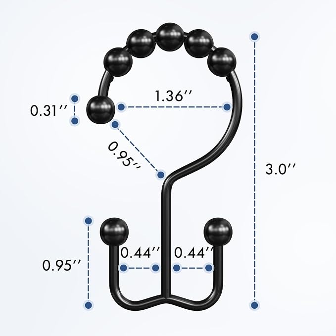 Bathway Shower Curtain Hooks Matte Black Shower Curtain Rings, Metal Shower - Image 2
