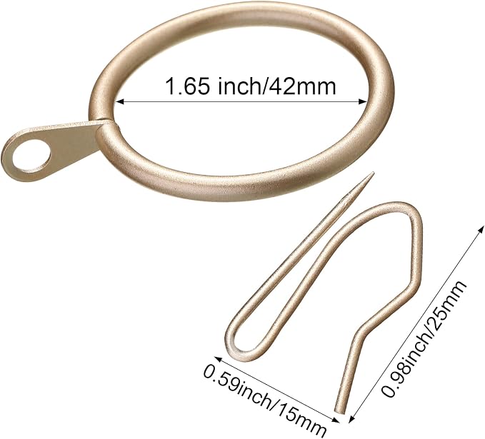 Hotop 60 Pcs 1.65 Inch Curtain Ring and 60 Pcs Pin Hook, Champagne Gold | Metal - Image 2
