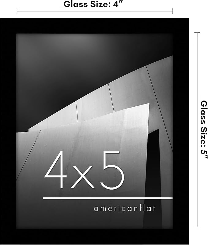 Americanflat 4x5 Picture Frame with Shatter-Resistant Glass - Streamline Collection - Thin Border Photo Frame for Tabletop and Wall Display - Hanging Hardware and Easel Stand Included - Black