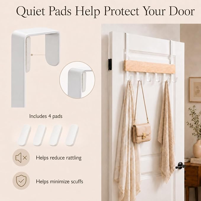 Peasulin Wood & Metal Over the Door Hooks, 11IN Over the Door Hook Rack | 6 - Image 7