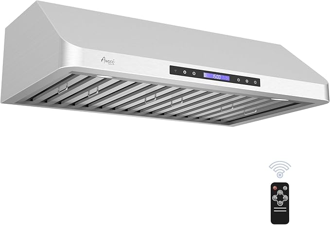 Awoco 30” Supreme 10” High Stainless Steel Under Cabinet Range Hood 4 Speeds, 8” Round Top Vent, 1000CFM 2 LED Lights, Remote Control (RH-S10-30)