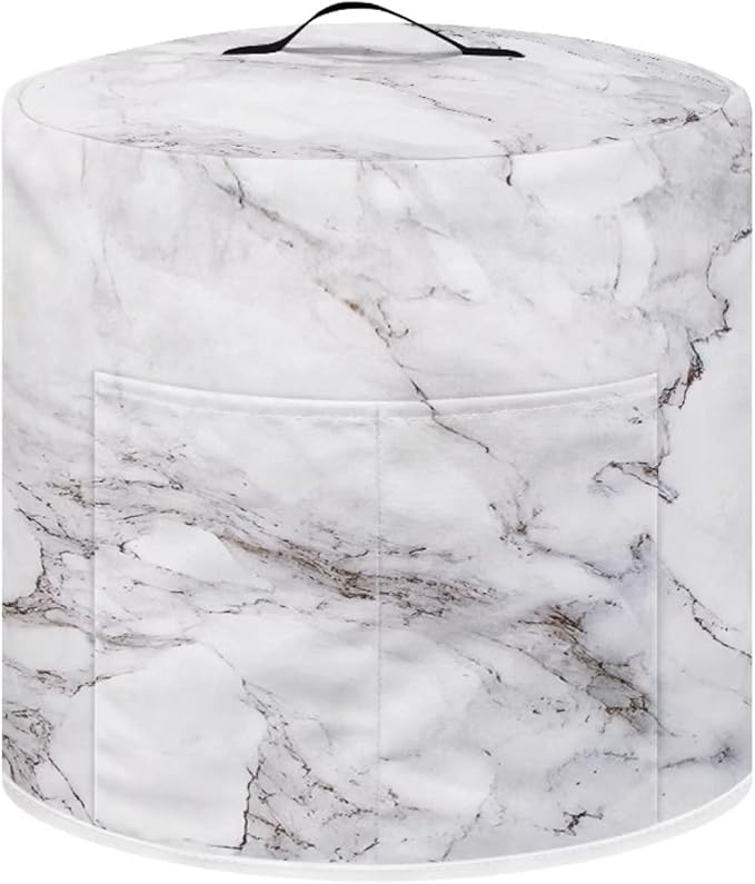 Air Fryer Dust Cover Compatible with 8 Quart Insulated Kitchen Appliance Cover with Top Handle and Front Pockets for Women Gift, White Marble
