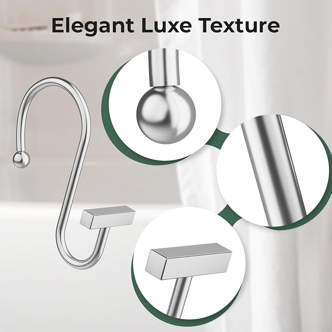 Bathway Shower Curtain Hooks, Chrome Shower Curtain Rings Rust Proof, T-Bar - Image 3