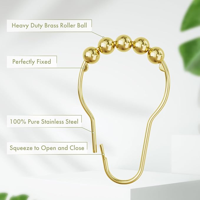 Gold Shower Curtain Hooks, Amazer Shower Curtain Rings Hooks, Rust Proof Shower - Image 4