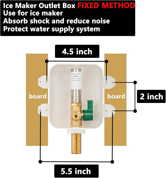 (1 Pack) Lidertik 1/2 inch Sweat Thread Pre-Assembled Ice Maker Outlet Box Valve 1/4 inch Recessed Refrigerator Water Line Wall Box with Shut Off Valve and Stainless Steel Water Hammer Arrestor 611-LK