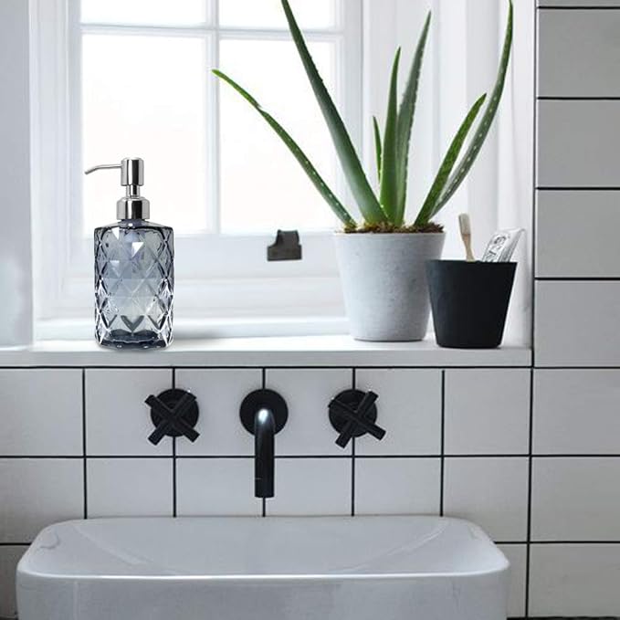 JASAI 12Oz Diamond Grey Glass Soap Dispenser - Image 5