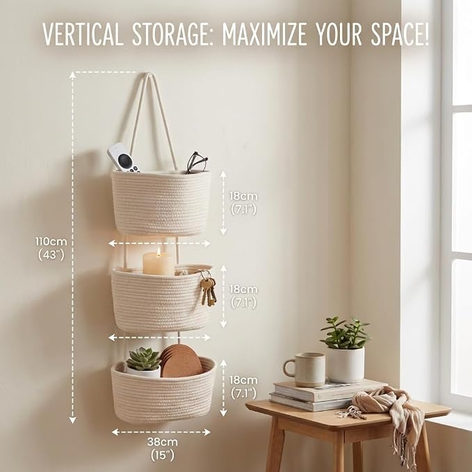Over the Door Basket Organizer, 3 Tier Hanging Basket - Image 2