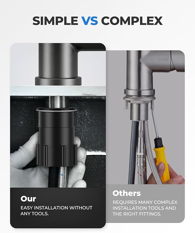 WEWE Pull-Down Kitchen Faucet, 3-Mode Sprayer, Matte Gray, Stainless Steel | - Image 8