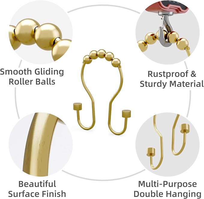Bathway Shower Curtain Hooks, Shower Curtain Rings Rust Proof Double Hook - Image 2