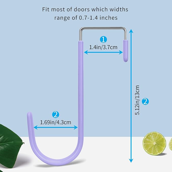 FYY Over the Door Hooks, Single-Hanger 4 Pack, Fits Doors 1 3/8" Lavender | - Image 2