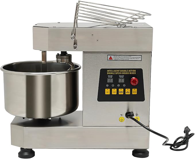 Commercial Dough Kneading Machine 750W Heavy Duty Electric Spiral Dough Mixer 10.6QT Dual Rotating Flour Mixing Machine with Dual Speed, Safety Shield for Bakeries, Pizzeria, Restaurant