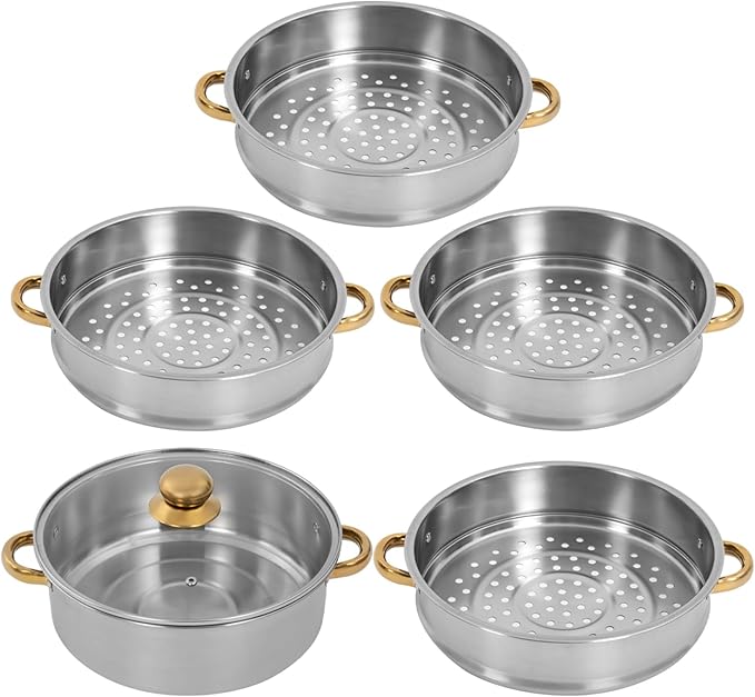 Stainless Steel Steamer Pot, 11.8-Inch Steamer for Cooking, 5-Tier Food Steam Pots with Lid for Cooking Vegetables, Seafood, Soups, Stews, Dumplings and Pasta