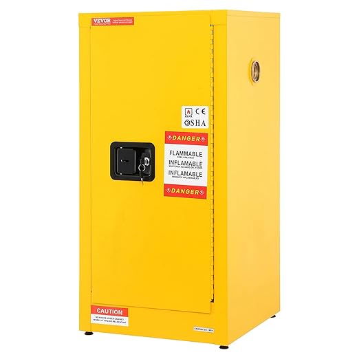 VEVOR Flammable Cabinet 18" x 18" x 35", Galvanized Steel Safety Cabinet, Adjustable Shelf Flammable Storage Cabinet, for Commercial Industrial and Home Use, Yellow: Industrial & Scientific
