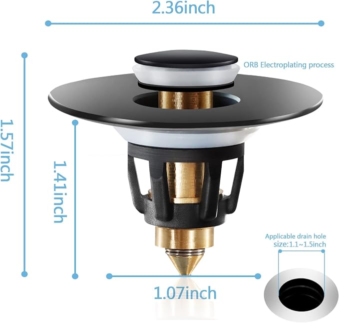 QYHNYJF Black Bathroom Sink Stopper – Pop Up Drain Stopper & Sink Strainer - Image 2