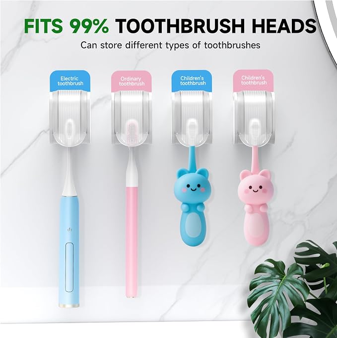 4 Pcs Toothbrush Holders Wall Mounted, Single Slot Design, Shower Self Adhesive - Image 7