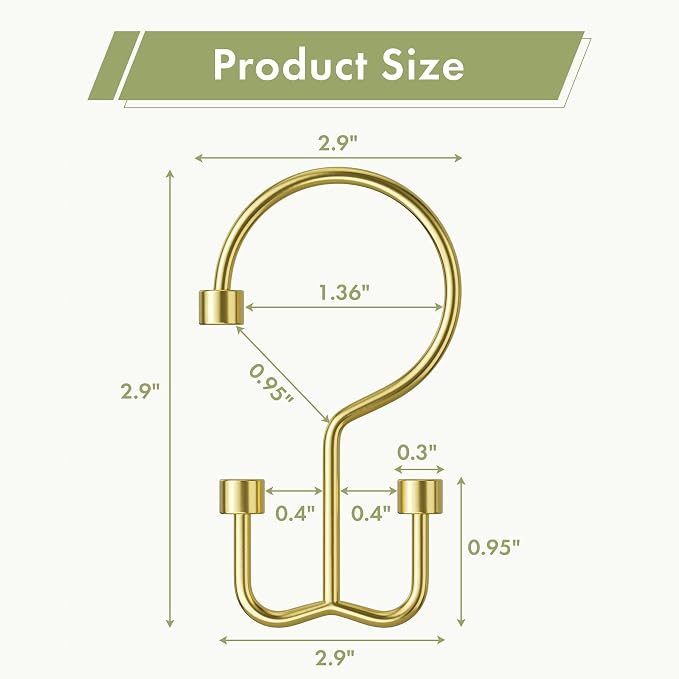 Amazer Gold Shower Curtain Hooks, Rust-Resistant Metal Shower Hooks, Cylinders - Image 2